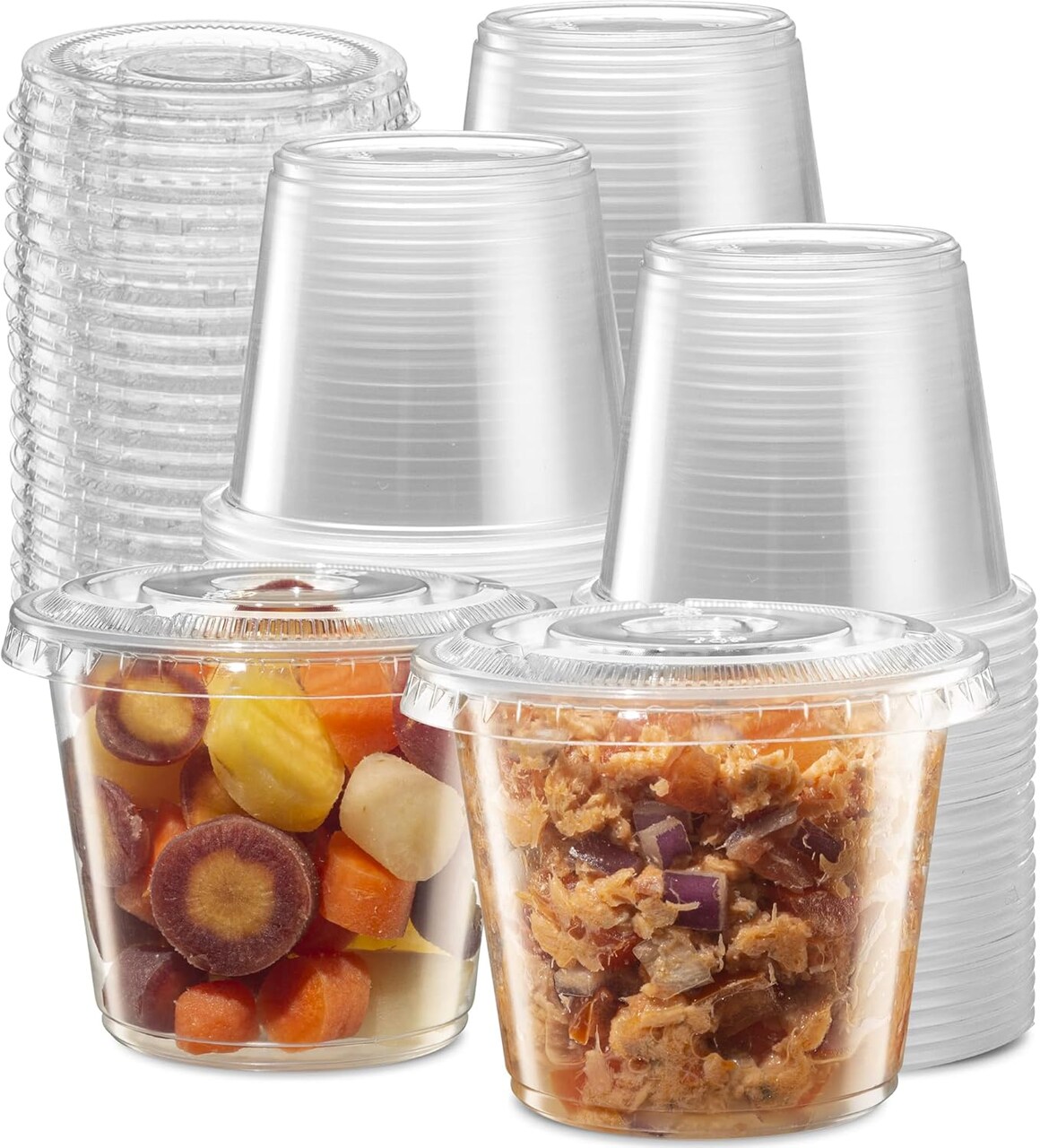 5 oz - 200 Sets Clear Diposable Plastic Portion Cups With Lids, Small Mini Containers For Portion Controll